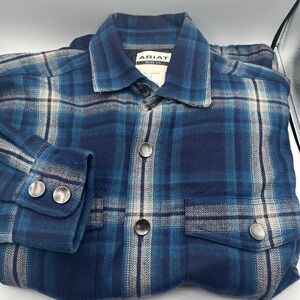 Ariat‎ Shirt Jacket Mens S Blue Plaid Retro Fit Hannoch Insulated